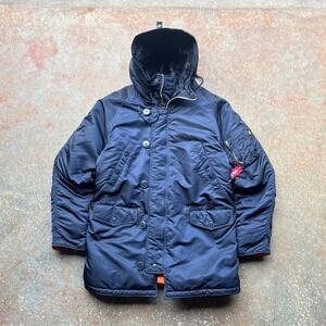 Alpha Industries N-3B Extreme Cold Weather Parka Mens Medium Navy Blue Military